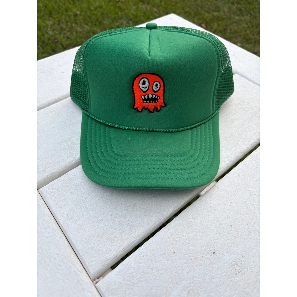 Otto Green Trucker Hat Orange Ghost Embroidered Snapback Mesh Cap 39-165 lid